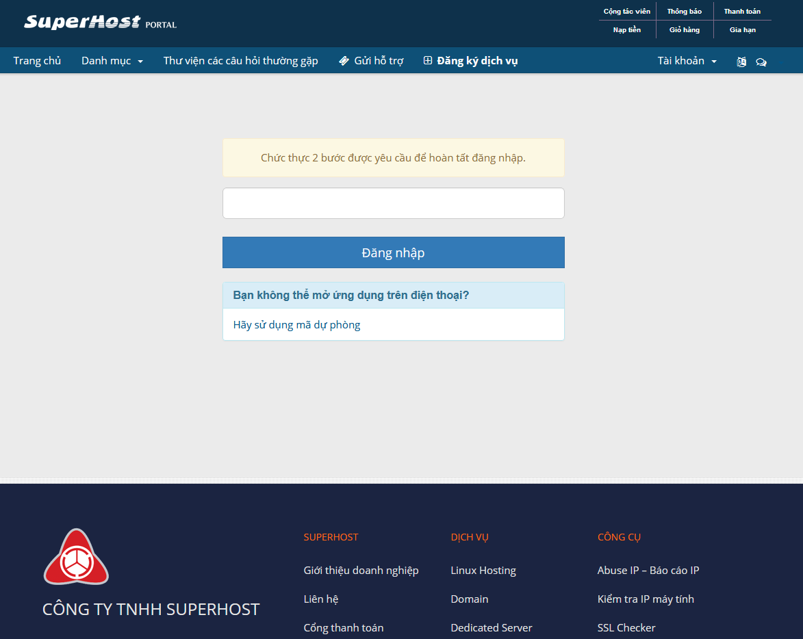 Nhập mã trước khi đăng nhập