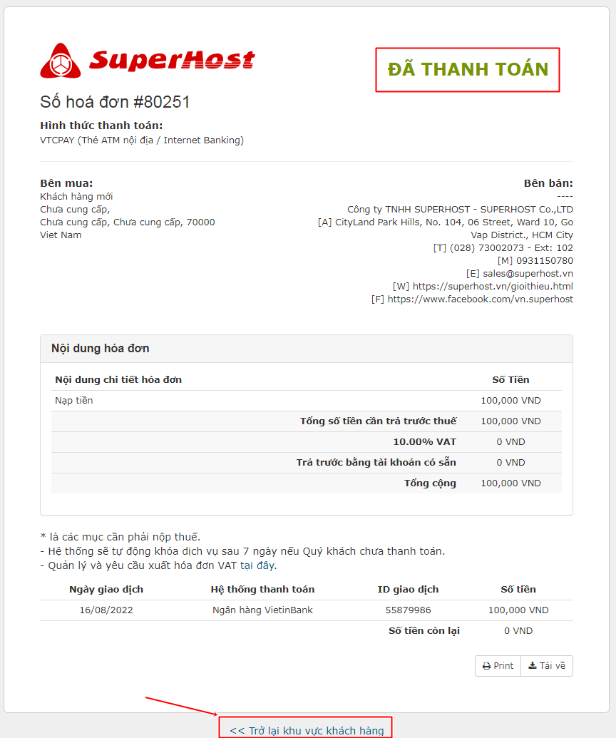 Hóa đơn đã thanh toán