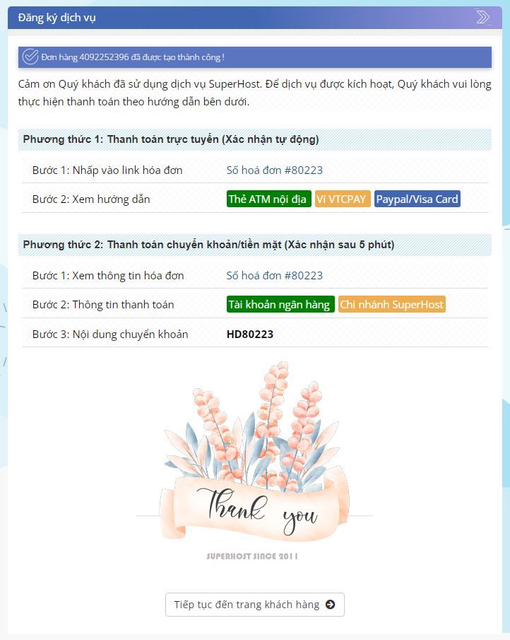 Hoàn tất thanh toán