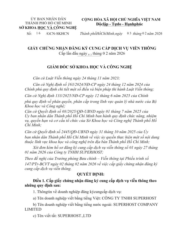 Giấy chứng nhận đăng ký cung cấp dịch vụ viễn thông