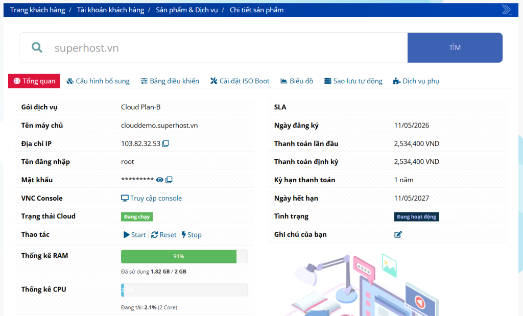 Tổng quan về Dashboard Cloud Server